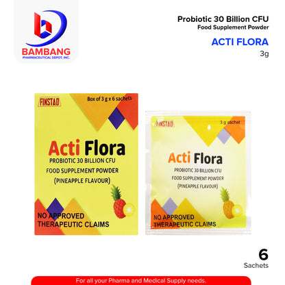 ACTI FLORA Probiotic 30 Billion CFU Food Supplement Pineapple Flavor 3g Sachet 6's