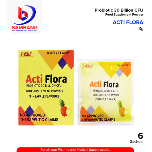 ACTI FLORA Probiotic 30 Billion CFU Food Supplement Pineapple Flavor 3g Sachet 6's
