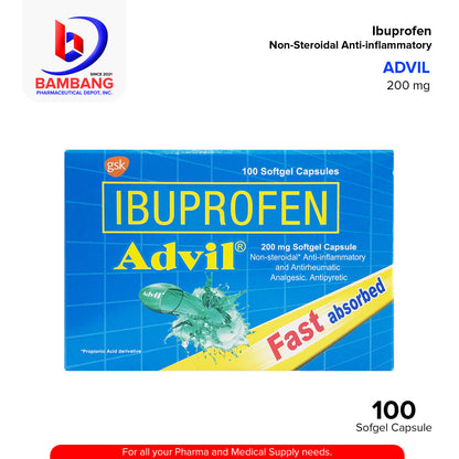 ADVIL Ibuprofen 200mg Non-Steroidal Anti-Inflammatory and Antirheumatic Analgesic Antipyretic Soft Gel Capsule 100's