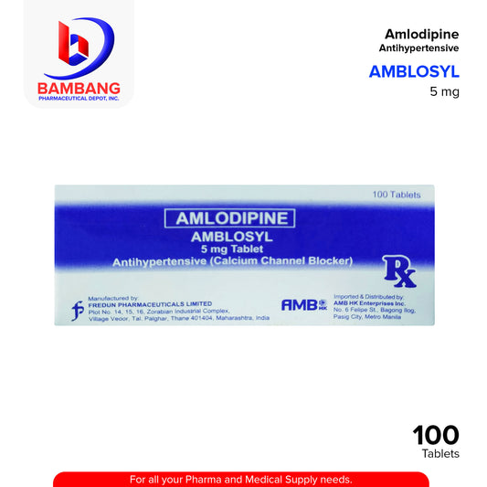 AMBLOSYL Amlodipine 5mg Antihypertensive Calcium Channel Blocker Tablet 100's