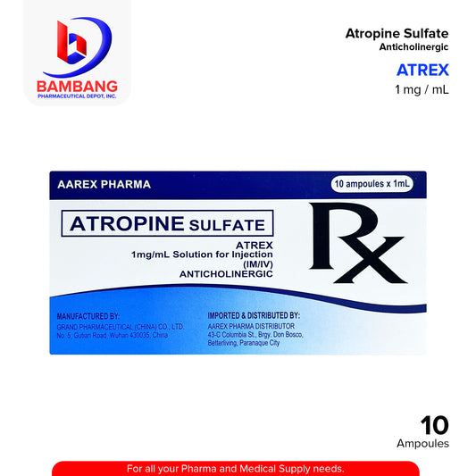 ATREX Atropine Sulfate Anticholinergic 1mg / mL Ampoules 10's