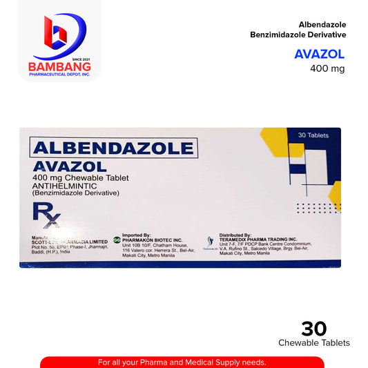 AVAZOL Albendazole 400mg Chewable tablet 30's