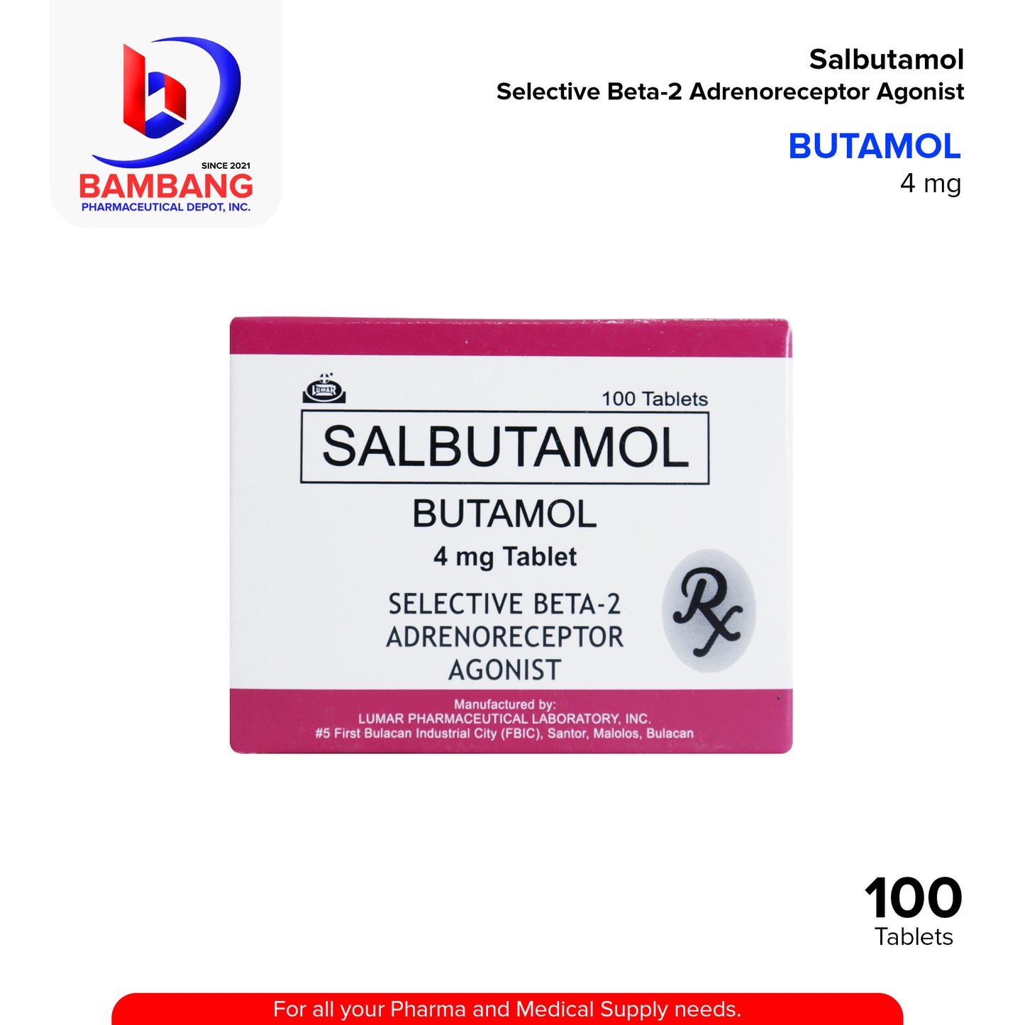 BUTAMOL Salbutamol Selective Beta 2 Adrenoreceptor Agonist 4 mg Tablet 100's