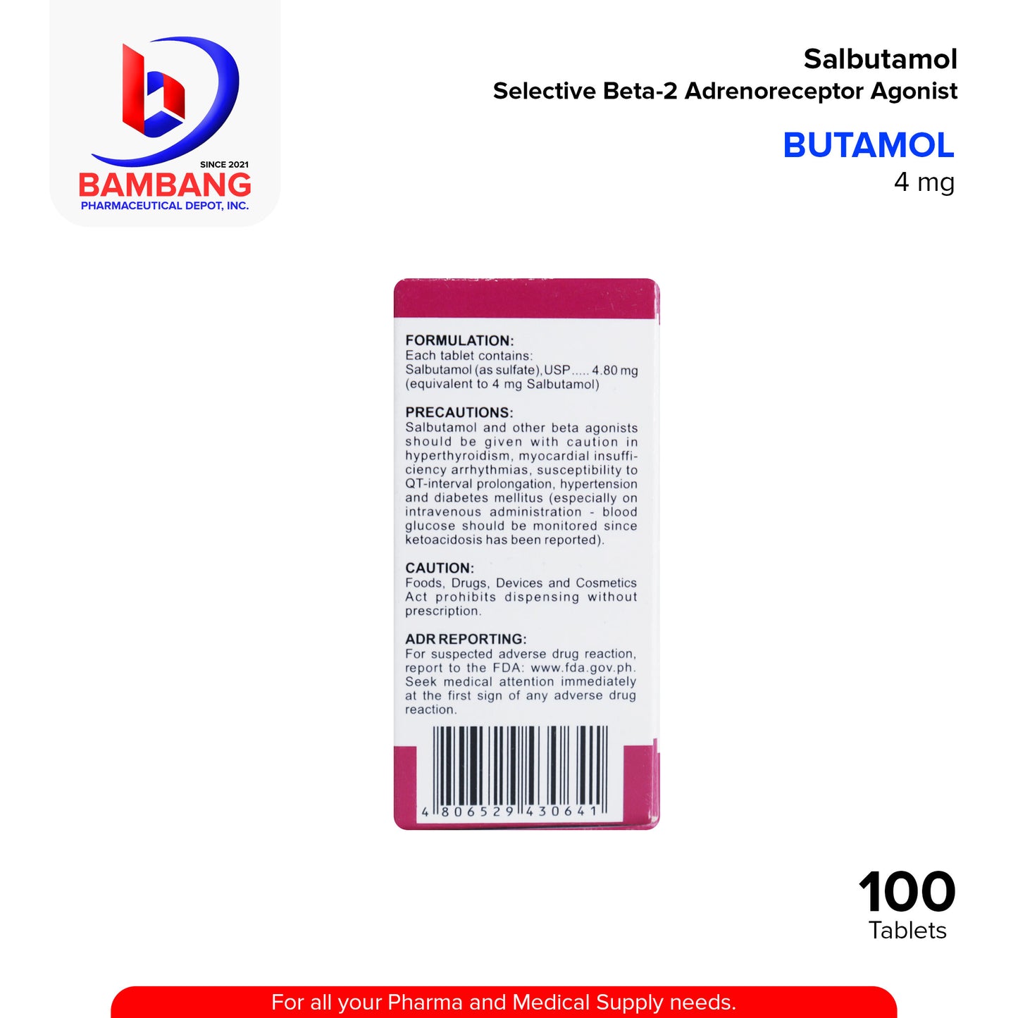 BUTAMOL Salbutamol Selective Beta 2 Adrenoreceptor Agonist 4 mg Tablet 100's