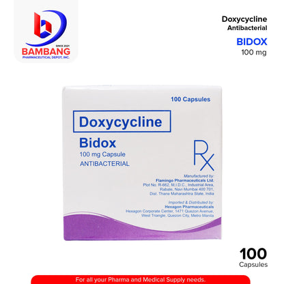 BIDOX Doxycyline Antibacterial 100 mg Capsule 100's