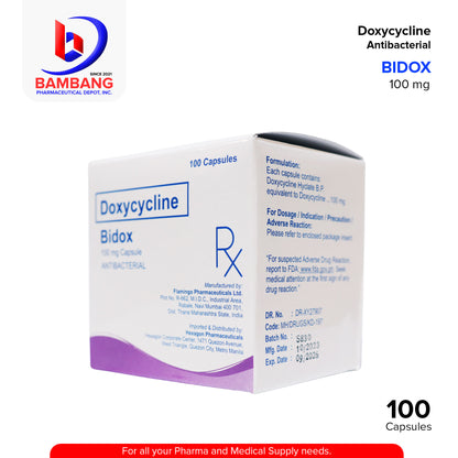 BIDOX Doxycyline Antibacterial 100 mg Capsule 100's