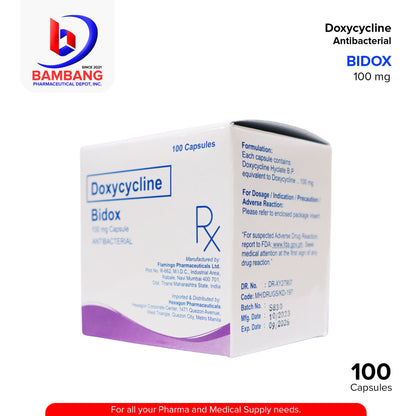 BIDOX Doxycyline Antibacterial 100 mg Capsule 100's