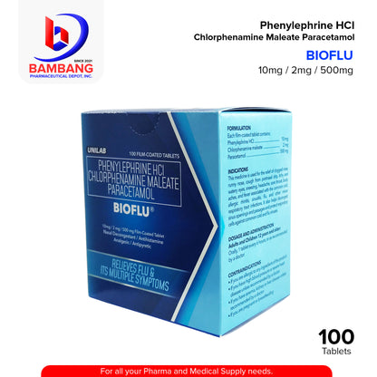 BIOFLU Phenylephrine HCI Chlorphenamine Maleate Paracetamol 10mg/2mg/500mg Film Coated Tablet 100's