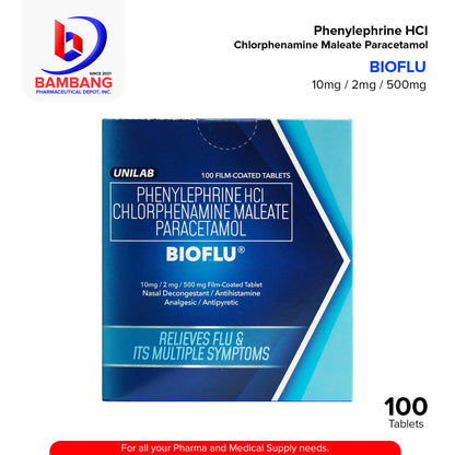 BIOFLU Phenylephrine HCI Chlorphenamine Maleate Paracetamol 10mg/2mg/500mg Film Coated Tablet 100's