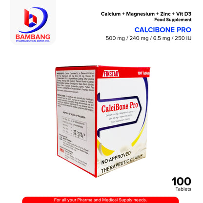 CALCIBONE PRO Calcium 500mg + Magnesium 240 mg + Zinc 6.5 mg + Vitamin D3 250 IU Food Supplement Tablet 100's