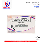 CLODIN Clonidine Hydrochloride Antiadrenergic 75mcg Tablet 100's