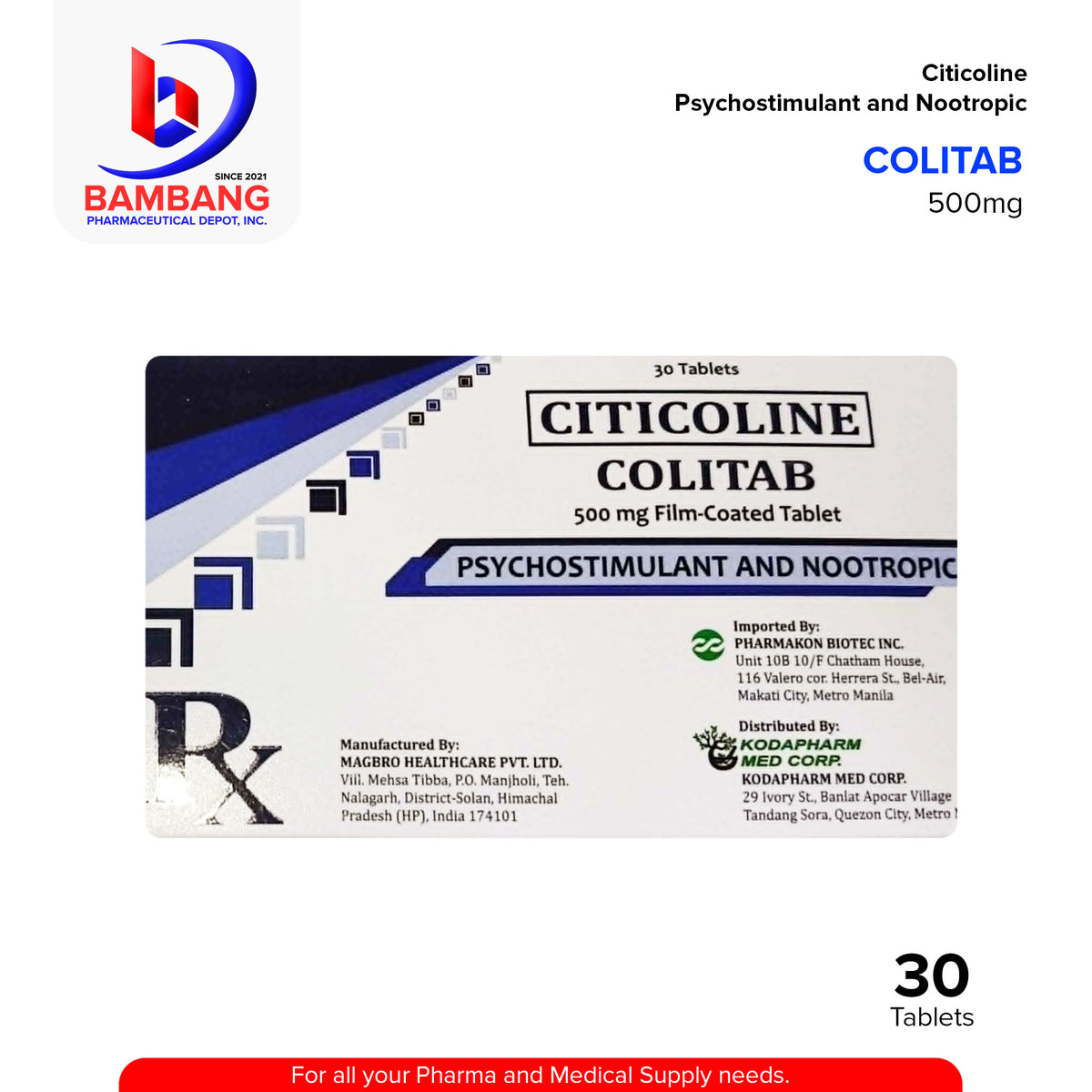 COLITAB Citicoline 500g Film Coated Tablet 30's