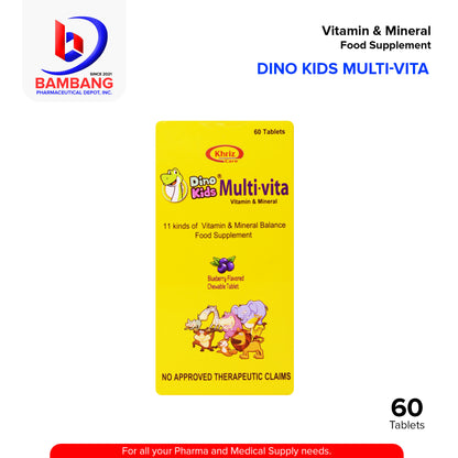 DINO KIDS Multi-Vita 11 Kinds of Vitamin & Mineral Balance Food Supplement Blueberry Flavored Chewable Tablet 60's