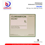 DALINC Clindamycin 150mg /ml 600mg / 4ml  Solution For Injection (I.M/I.V) Antibacterial (Lincosamide) 4ml Ampoules 5's