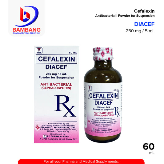 DIACEF Cefalexin Antibacterial Cephalosporin 250 mg / 5ml Powder for Suspension 60mL
