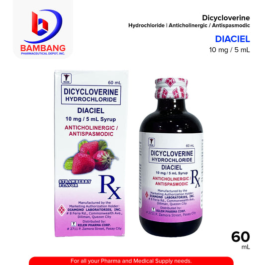 DIACIEL Dicycloverine Hydrochloride Anticholinergic / Antispasmodic Strawberry Flavor 10 mg / 5 mL Syrup 60 mL