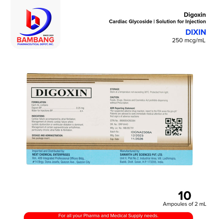 DIXIN Digoxin 250mcg/ml Solution for Injection (I.M/I.V) Cardiac Glyco ...