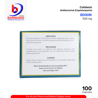 EDIXIN Cefalexin Anti Bacterial Cephalosporin 500mg Capsule 100's