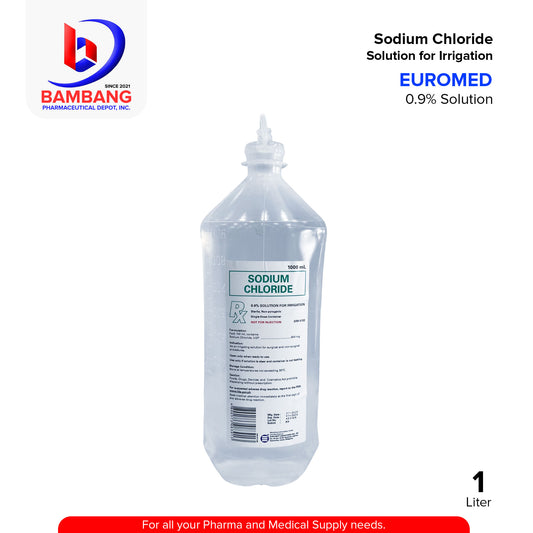 EUROMED 0.9% Sodium Chloride Solution for Injection Sterile Non Pyrogenic Single Dose Container 1000ml
