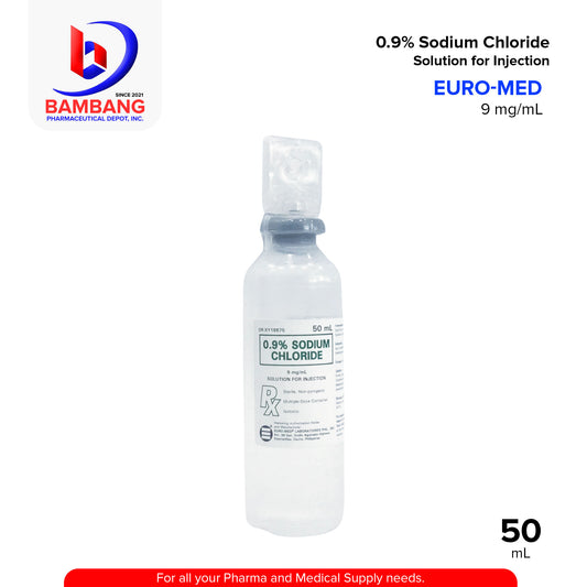 EUROMED 0.9% Sodium Chloride 9mg/ml Solution for Injection 50ml