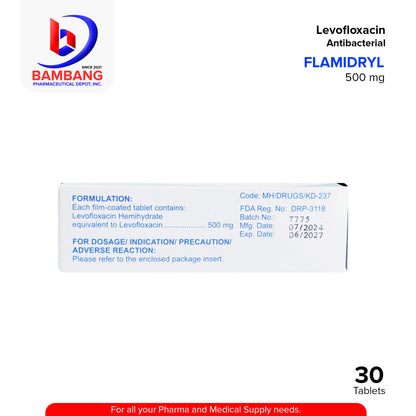 FLAMIDRYL Levofloxacin Antibacterial 500mg Film-Coated Tablet 30's