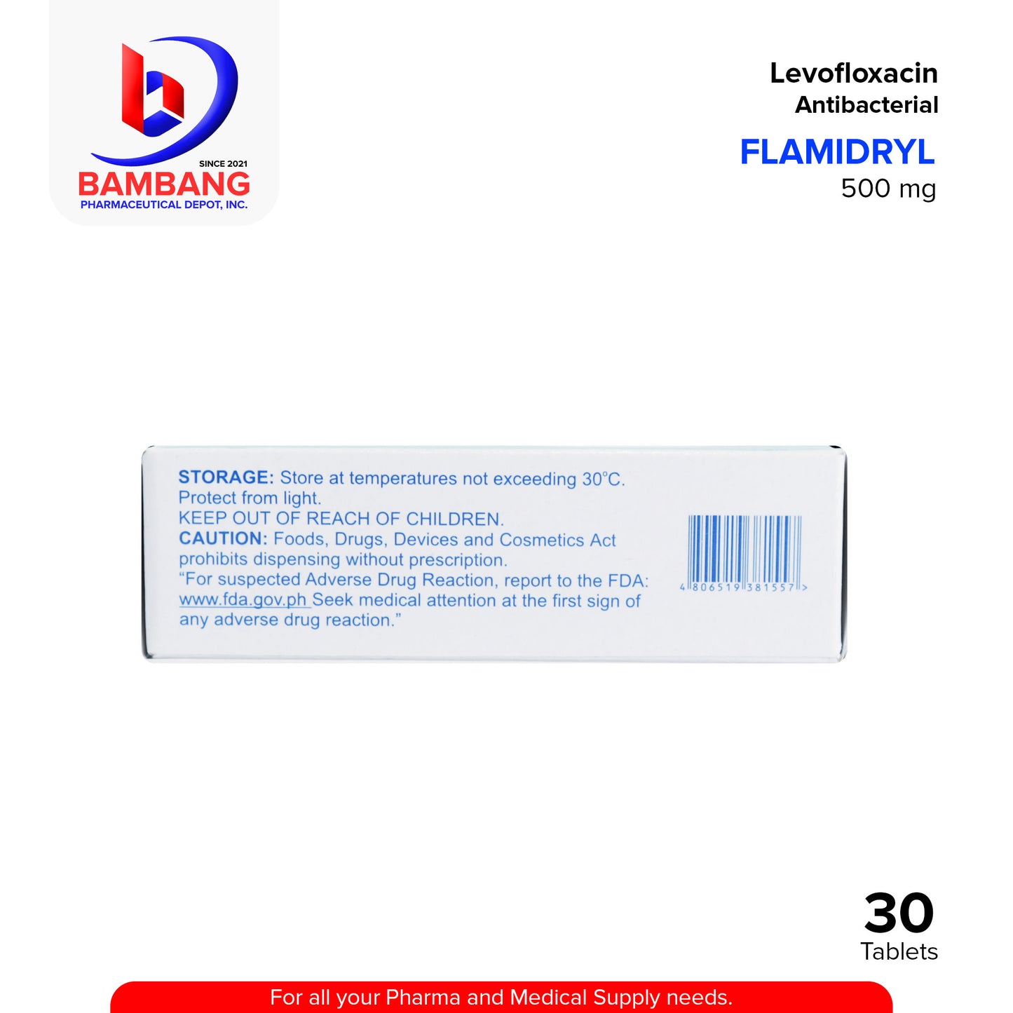 FLAMIDRYL Levofloxacin Antibacterial 500mg Film-Coated Tablet 30's