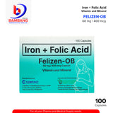 FELIZEN-OB Iron + Folic Acid Vitamin and Mineral 60 mg / 400 mcg Capsule 100's