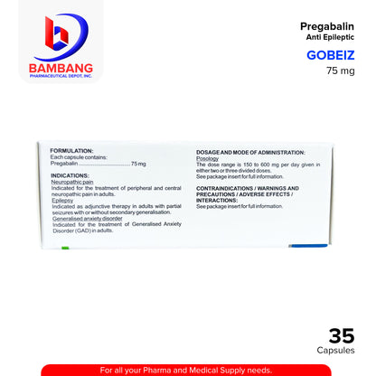 GOBEIZ Pregabalin Anti Epileptic 75 mg Capsule 30's