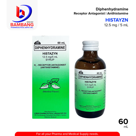 HISTAZYN Diphenhydramine Receptor Antagonist Antihistamine Syrup 12.5 mg/ml 60mL