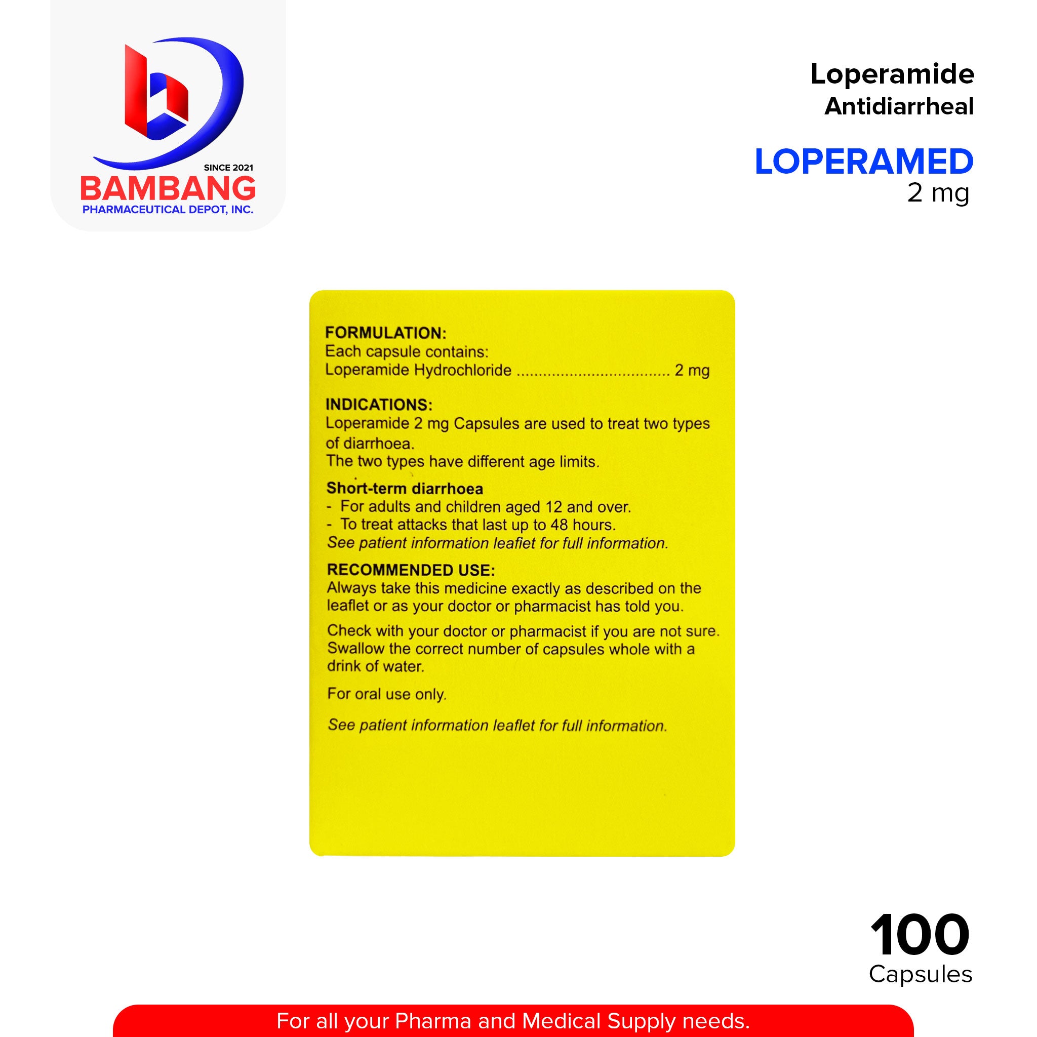 LOPERAMED Loperamide Antidiarrheal 2mg Capsule 100's – Bambang ...