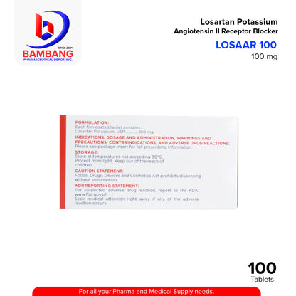 LOSAAR 100 Losartan Potassium 100mg Film Coated Tablet 100's