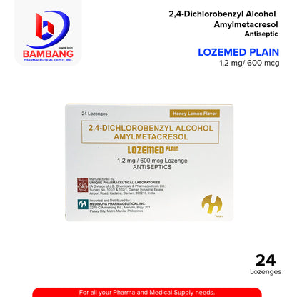 LOZEMED Plain 2,-4 Dichlorobenzyl Alcohol Amylmetacresol 1.2 mg / 600 mcg Lozenge Anticeptics Honey Lemon Flavor 24's