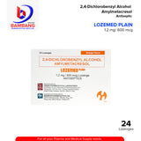 LOZEMED 2,4 Dichlorobenzyl Alcohol Amylmetacresol Plain 1.2mg/600mcg Antiseptics Orange Flavor Lozenges 24's