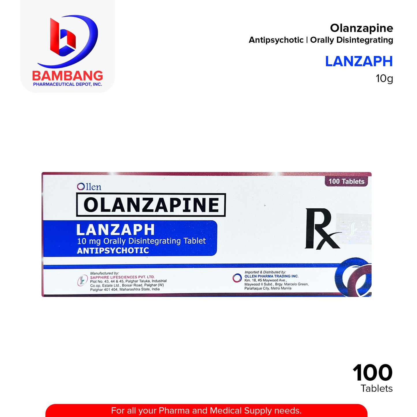 LANZAPH Olanzapine 10mg Orally Disintegrating Tablet 100's