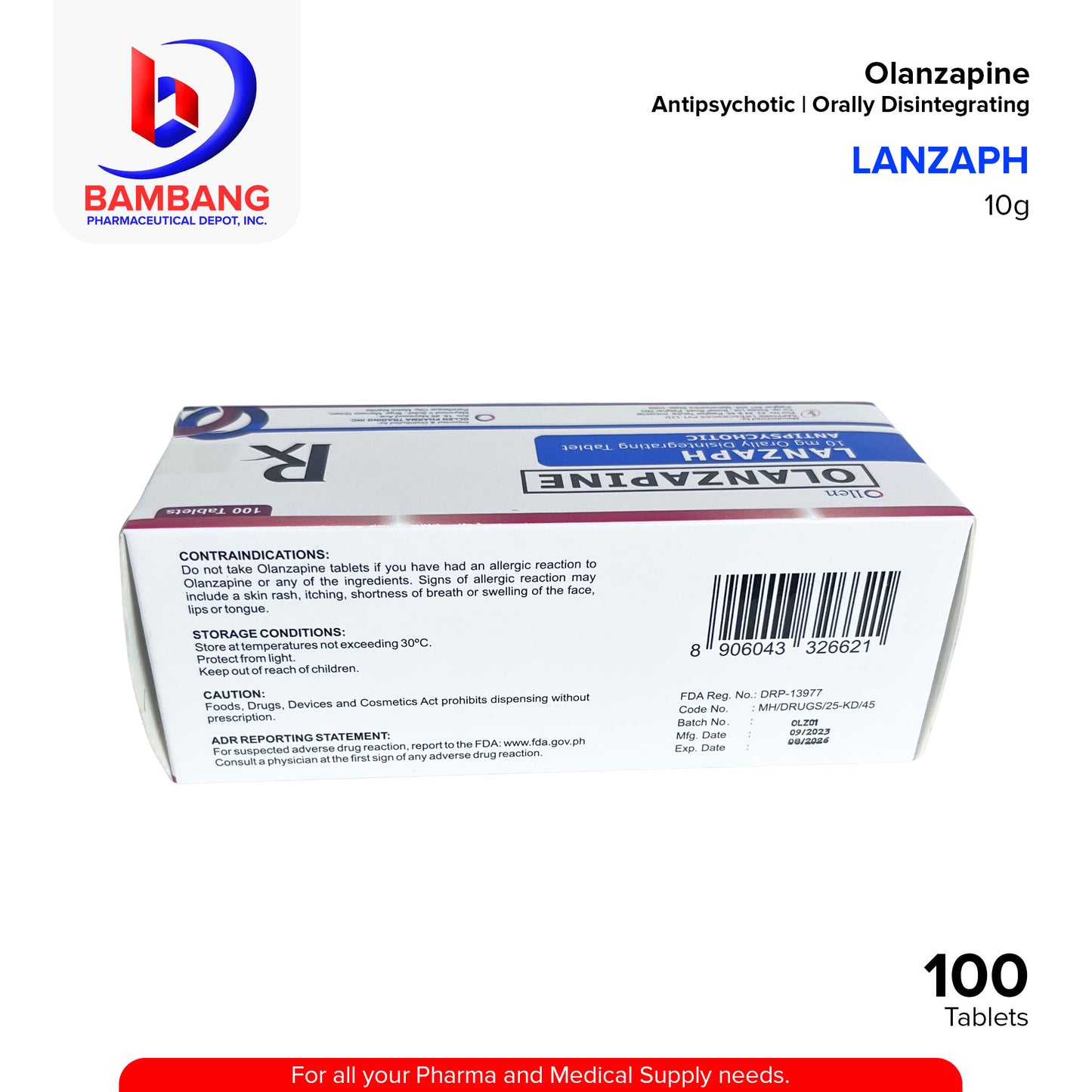 LANZAPH Olanzapine 10mg Orally Disintegrating Tablet 100's