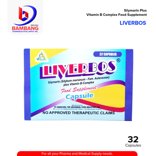 LIVERBOS Silymarin Silybum marianum - Fam. Asteraceae Plus B Vitamins 32 Capsules