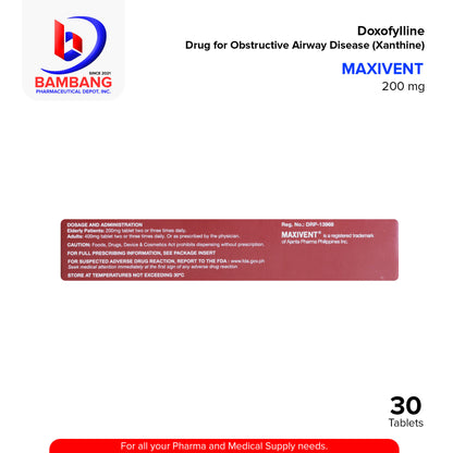 MAXIVENT Doxofylline for Obstructive Airway Xanthine 200mg Tablet 30's