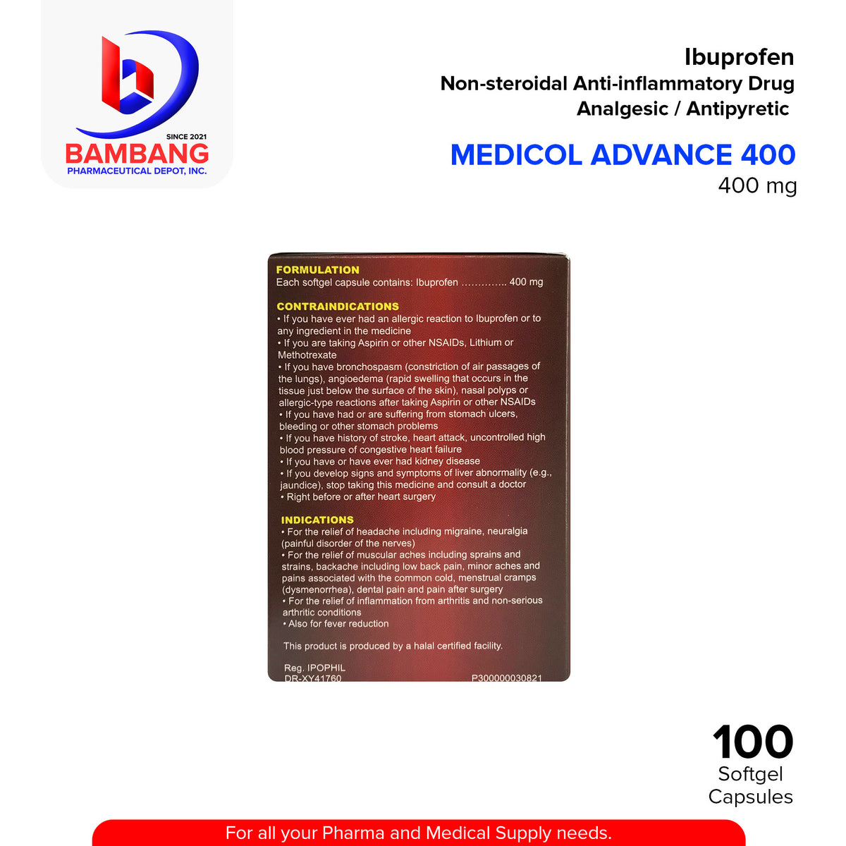 MEDICOL ADVANCE 400 Ibuprofen 400mg Soft gel Capsule 100's – Bambang ...