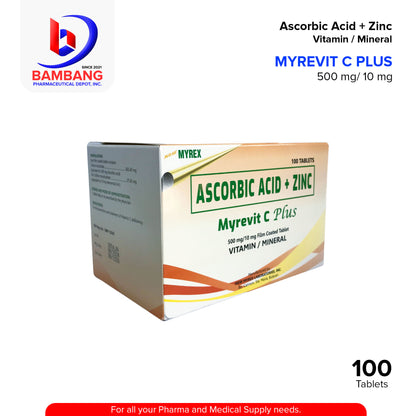 MYREVIT C PLUS Ascorbic Acid + Zinc 500mg / 10mg Film Vitamin Mineral Coated Tablet 100's