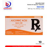 MAX-CEE Ascorbic Acid Solution for Injection Vitamin C 250 mg / mL ( 500mg / 2mL) Ampoules 10's