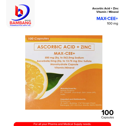 MAX-CEE+ Ascorbic Acid + Zinc 500mg Capsule 100's