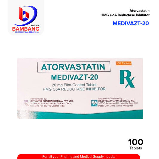 MEDIVAZT-20 Atorvastatin 20mg Film-Coated Tablet 100's