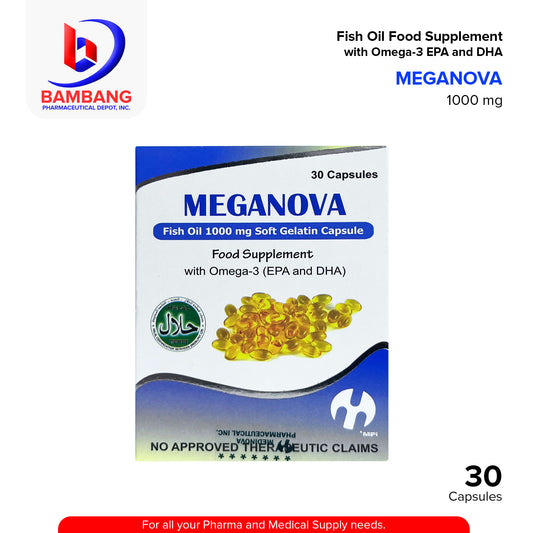 MEGANOVA Fish Oil 1000 mg Soft Gelatin Capsule Food Supplement with Omega 3 (EPA and DHA) 30PCS