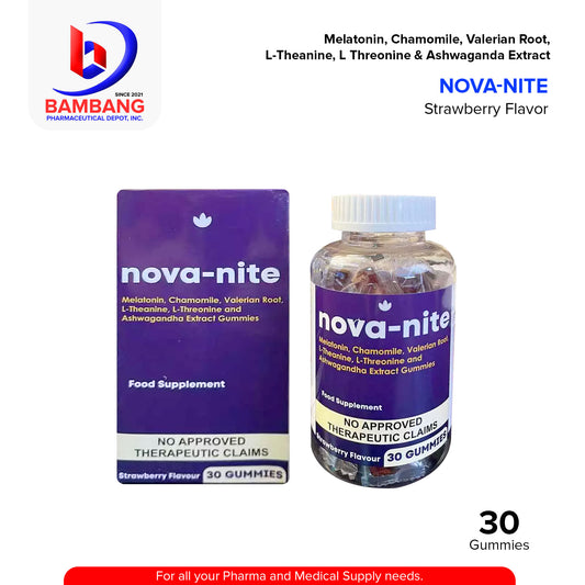NOVA-NITE Food Supplement Melatonin Chamomile Valerian Root L-Threonine And Ashwagandha Extract Strawberry Flavor Gummies 30's