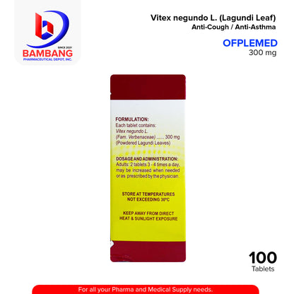 OFPLEMED Vitex Negundo L. Lagundi Leaf 300 mg Anti Cough Anti Asthma Tablet 100's