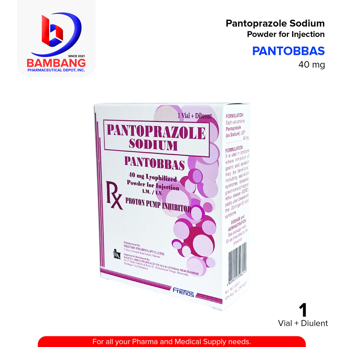Pantoprazole Sodium 40mg Lyophilized Powder for Injection I.M/I.V Vial ...