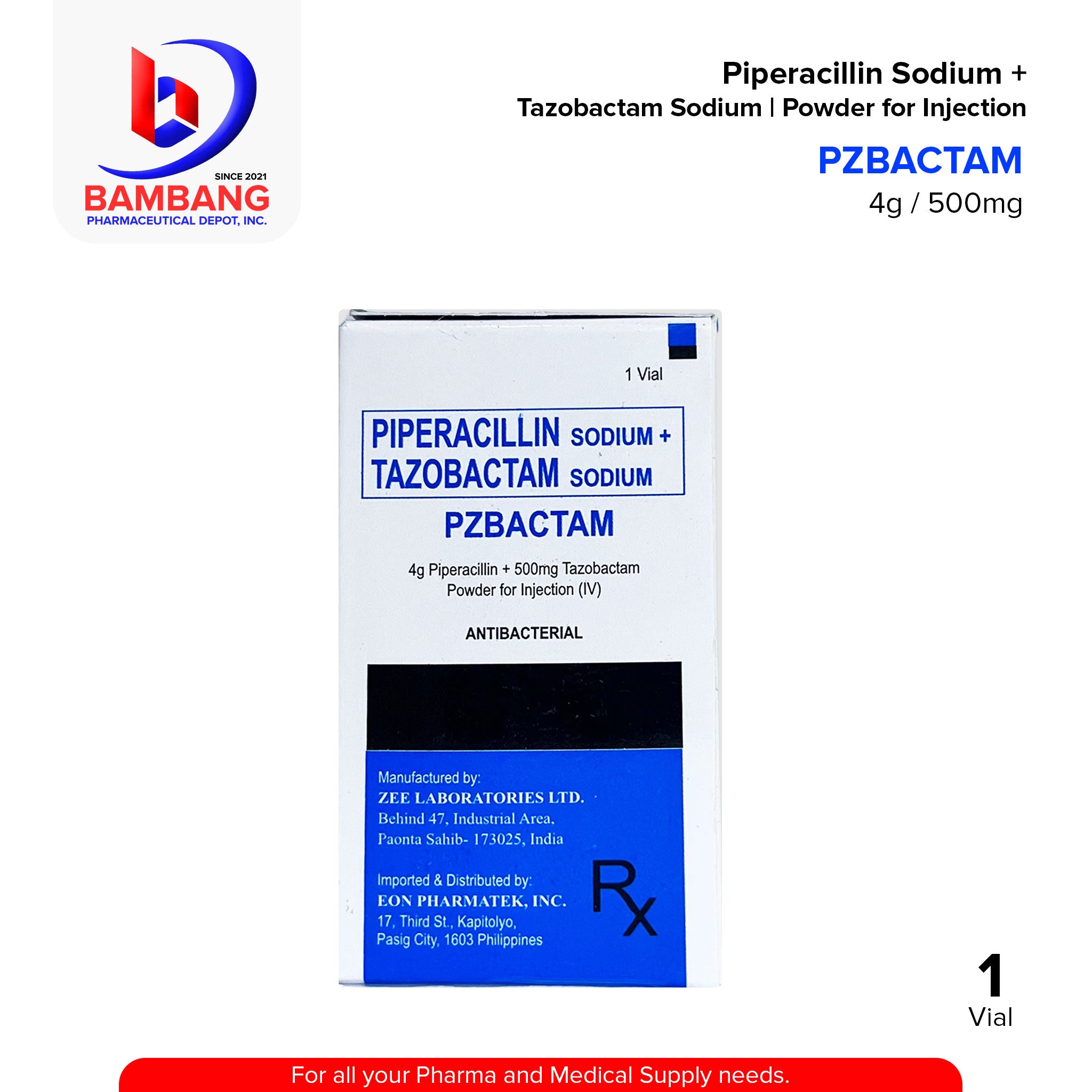 PZBACTAM Piperacillin Sodium + Tazobactam Sodium 4g Piperacillin + 500 ...