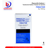 PZBACTAM Piperacillin Sodium + Tazobactam Sodium 4g Piperacillin + 500mg Tazobactam Powder For Injection Vial 1's