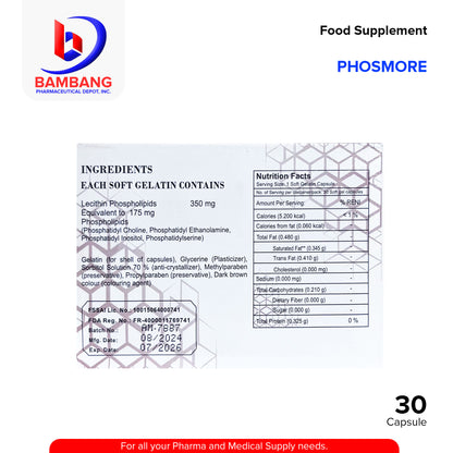 PHOSMORE Food Supplement Lecithin Phospholipids Softgel Capsule 30's