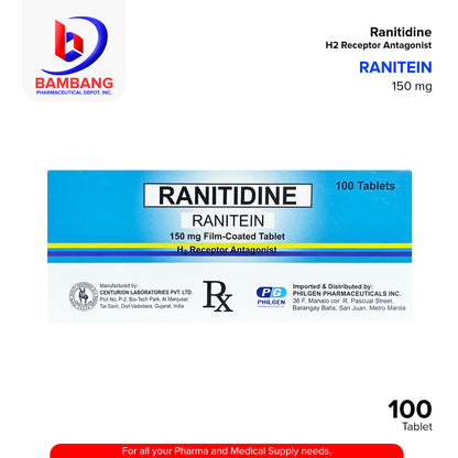 RANITEIN Ranitidine Receptor Antagonist 150 mg Film Coated Tablet 100's